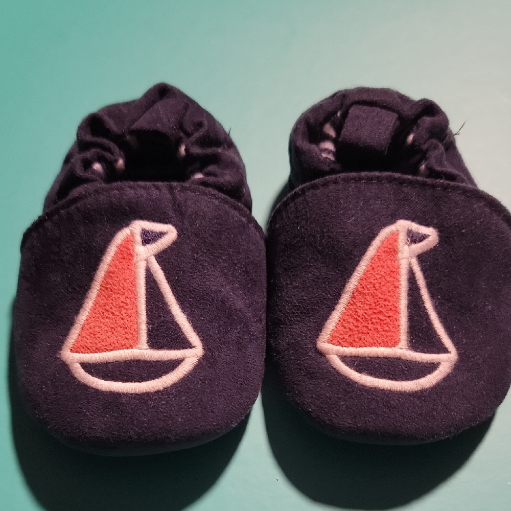 Navy Blue Baby Shoes with Pink Sailboat Design